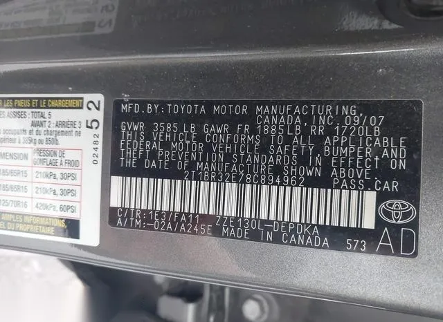 2T1BR32E78C894962 2008 2008 Toyota Corolla- CE 9