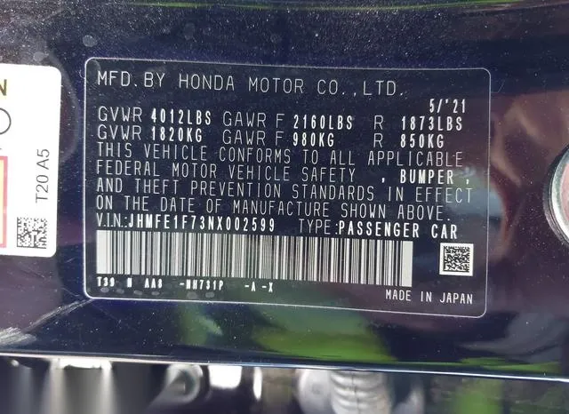 JHMFE1F73NX002599 2022 2022 Honda Civic- EX 9