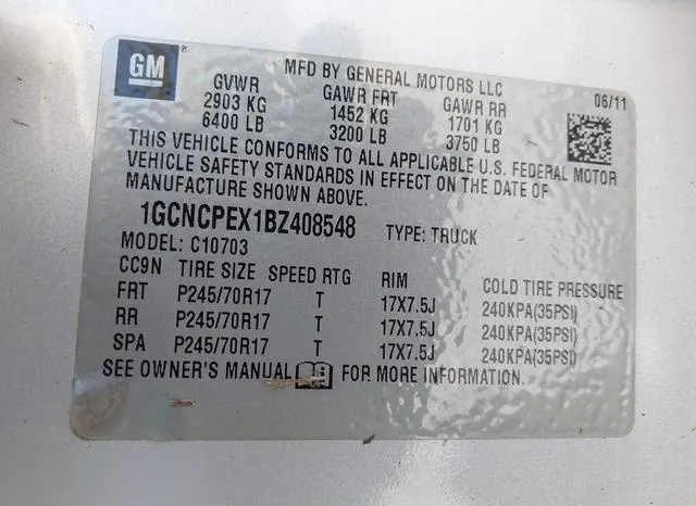 1GCNCPEX1BZ408548 2011 2011 Chevrolet Silverado 1500- Work 9