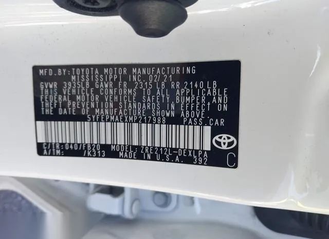 5YFEPMAEXMP217988 2021 2021 Toyota Corolla- LE 9