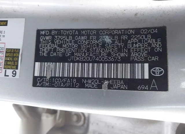 JTDKB20U740053673 2004 2004 Toyota Prius 9