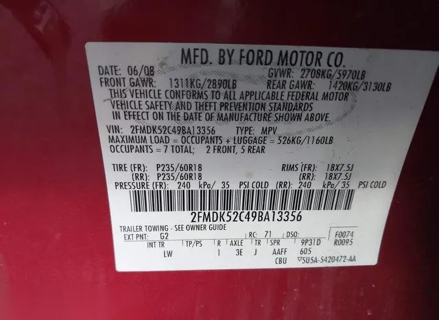 2FMDK52C49BA13356 2009 2009 Ford Flex- Sel 9