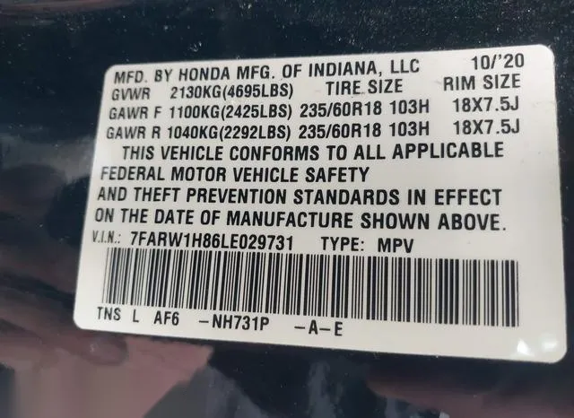 7FARW1H86LE029731 2020 2020 Honda CR-V- 2Wd Ex-L 9