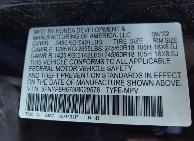 5FNYF8H67NB029576 2022 2022 Honda Passport- Awd Trailsport 9