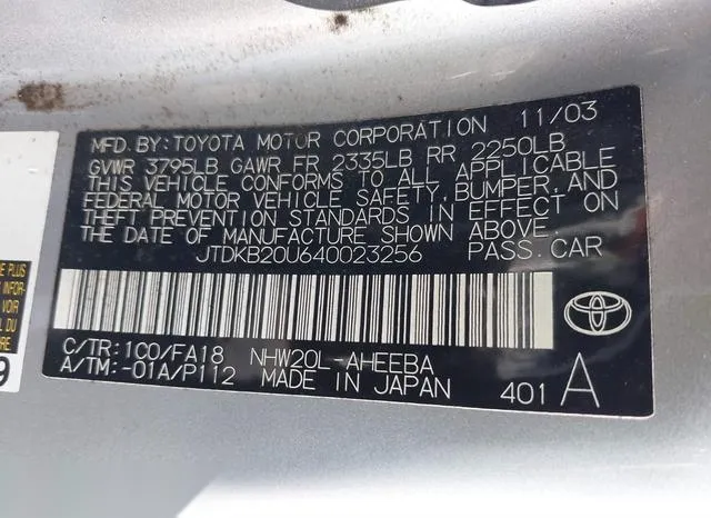 JTDKB20U640023256 2004 2004 Toyota Prius 9