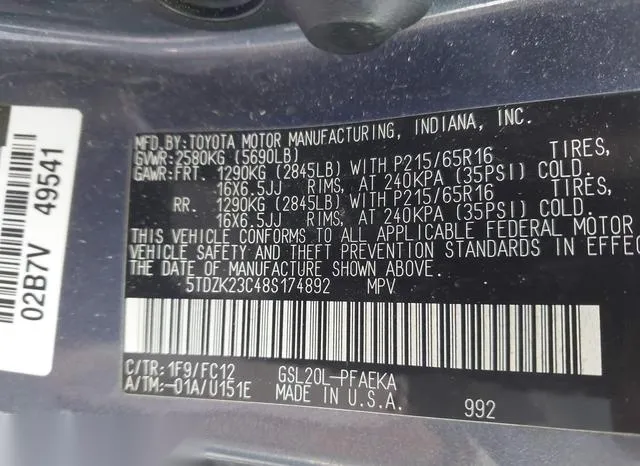 5TDZK23C48S174892 2008 2008 Toyota Sienna- LE 9