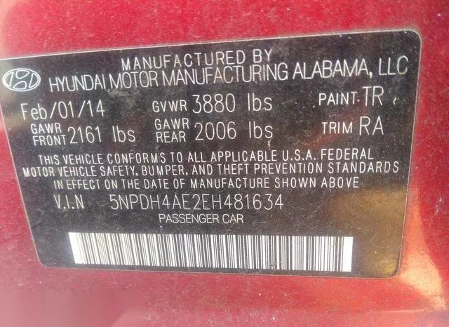 5NPDH4AE2EH481634 2014 2014 Hyundai Elantra- SE 9