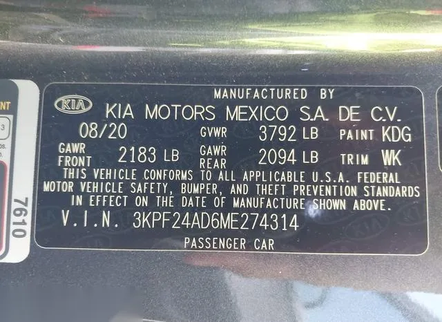 3KPF24AD6ME274314 2021 2021 KIA Forte 9