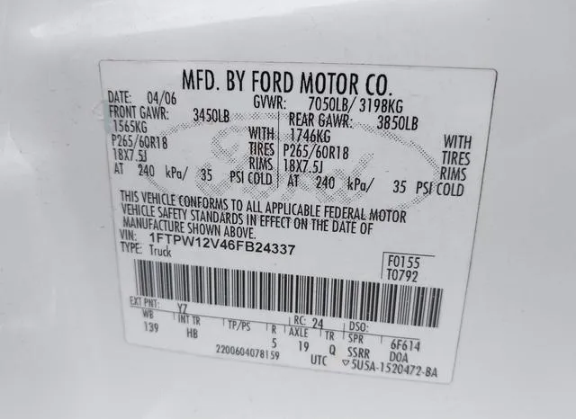 1FTPW12V46FB24337 2006 2006 Ford F-150- Lariat/Xlt 9