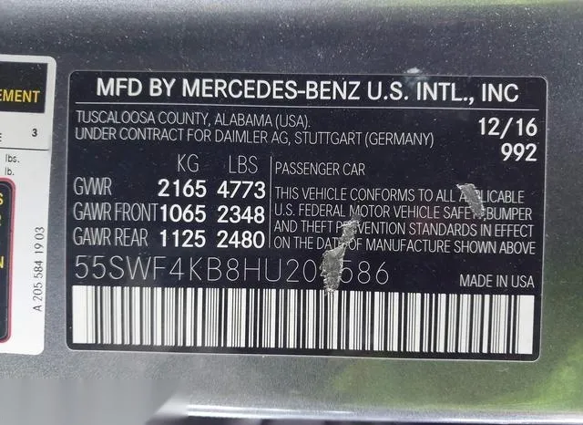 55SWF4KB8HU204586 2017 2017 Mercedes-Benz C 300- 4Matic/Lux 9