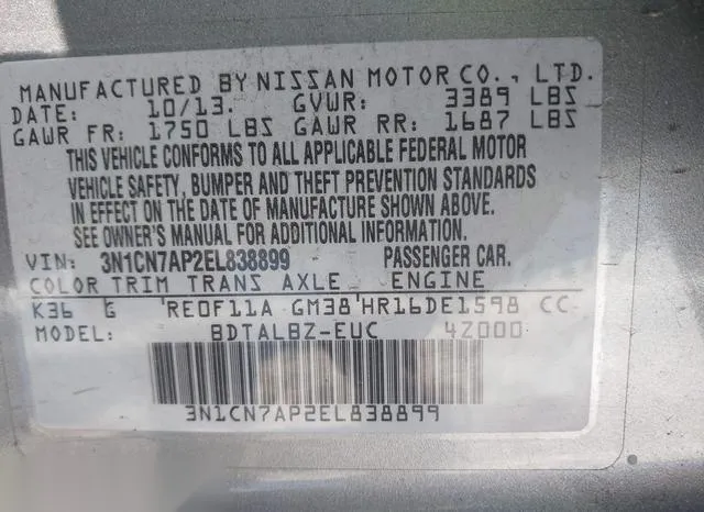 3N1CN7AP2EL838899 2014 2014 Nissan Versa- 1-6 SV 9