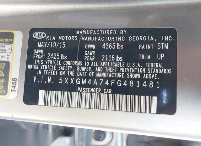 5XXGM4A74FG481481 2015 2015 KIA Optima- LX 9