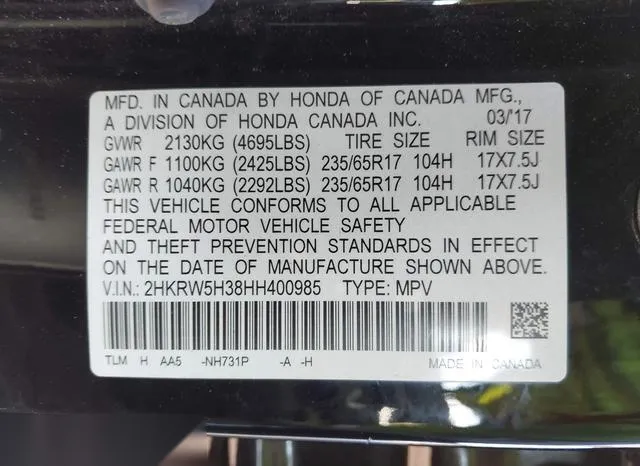 2HKRW5H38HH400985 2017 2017 Honda CR-V- LX 9