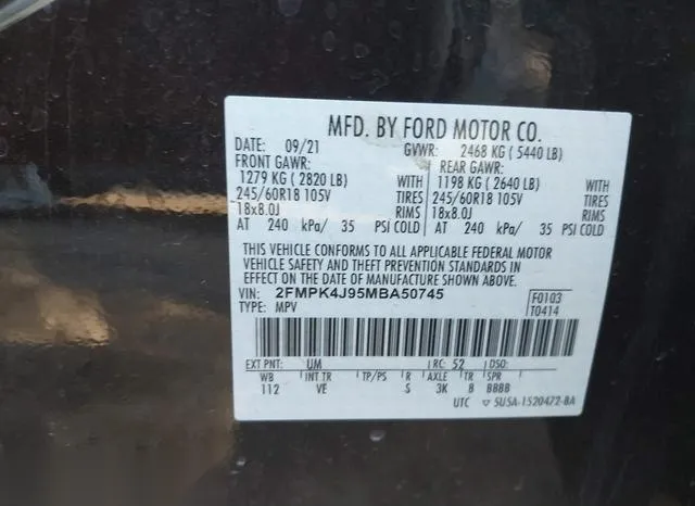 2FMPK4J95MBA50745 2021 2021 Ford Edge- Sel 9