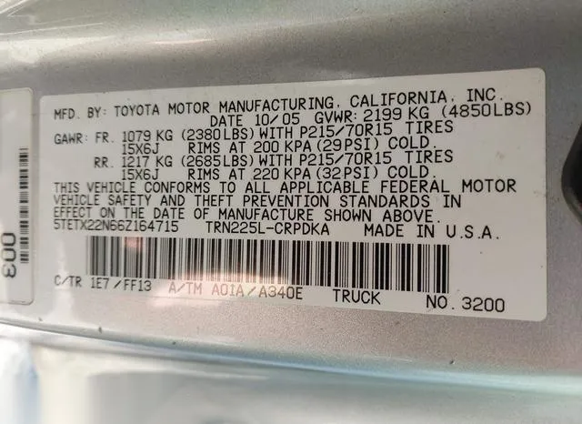 5TETX22N66Z164715 2006 2006 Toyota Tacoma 9