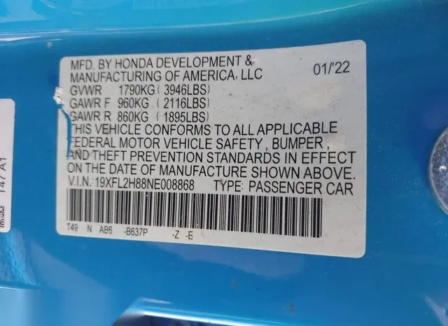 19XFL2H88NE008868 2022 2022 Honda Civic- Sport 9