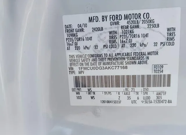 1FMCU0DG3AKC77168 2010 2010 Ford Escape- Xlt 9