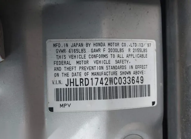 JHLRD1742WC033649 1998 1998 Honda CR-V- LX 9