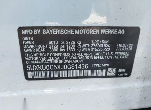 5UXKU0C5XJ0G81436 2018 2018 BMW X6- Sdrive35I 9