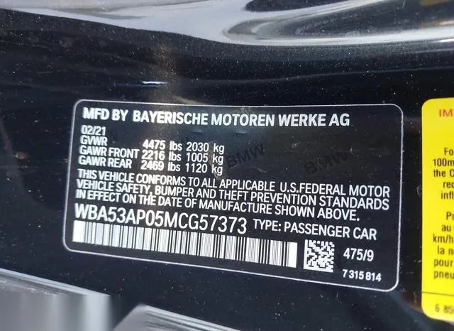 WBA53AP05MCG57373 2021 2021 BMW 4 Series- 430I 9