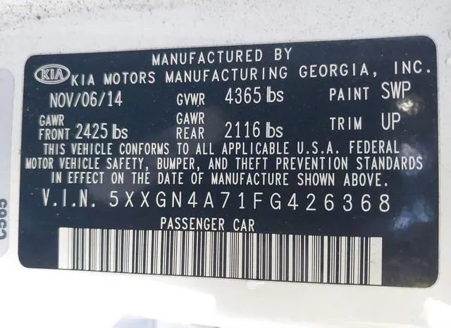 5XXGN4A71FG426368 2015 2015 KIA Optima- EX 9