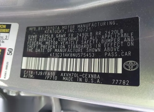 4T1C31AK8NU575453 2022 2022 Toyota Camry- Le Hybrid 9