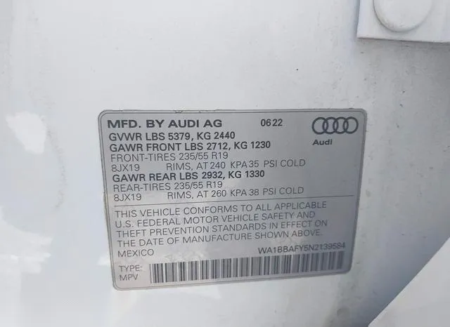 WA1BBAFY5N2139584 2022 2022 Audi Q5- Premium Plus 40 Tfsi Q 9