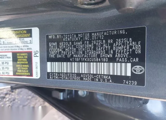 4T1BF1FKXCU584180 2012 2012 Toyota Camry- LE 9