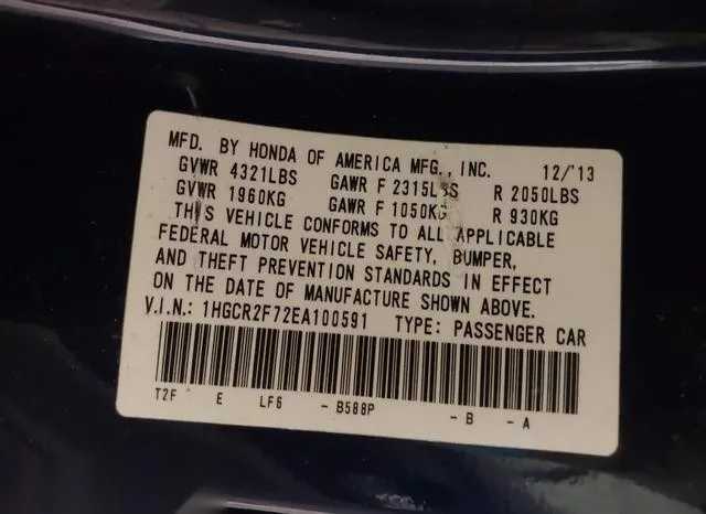 1HGCR2F72EA100591 2014 2014 Honda Accord- EX 9