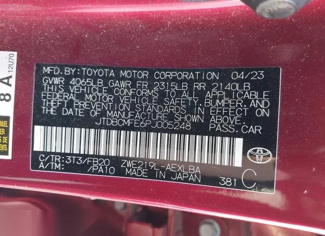 JTDBCMFE6PJ005248 2023 2023 Toyota Corolla- Hybrid Le 9