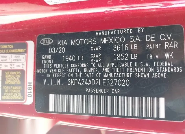 3KPA24AD2LE327020 2020 2020 KIA Rio- S 9