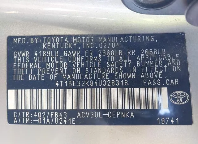 4T1BE32K84U328318 2004 2004 Toyota Camry- LE 9