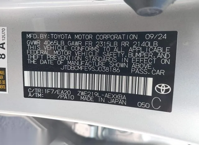 JTDBCMFE9SJ038186 2025 2025 Toyota Corolla- Hybrid Xle 9