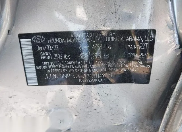 5NPEG4JA2NH149438 2022 2022 Hyundai Sonata- SE 9