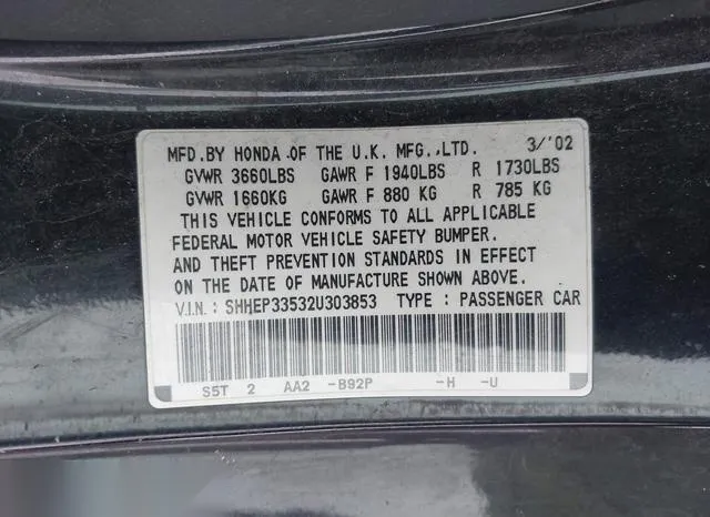 SHHEP33532U303853 2002 2002 Honda Civic- SI 9