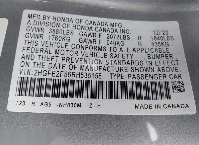 2HGFE2F56RH535158 2024 2024 Honda Civic- Sport 9