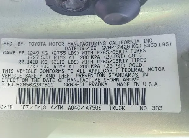 5TEJU62N56Z237600 2006 2006 Toyota Tacoma- Prerunner V6 9