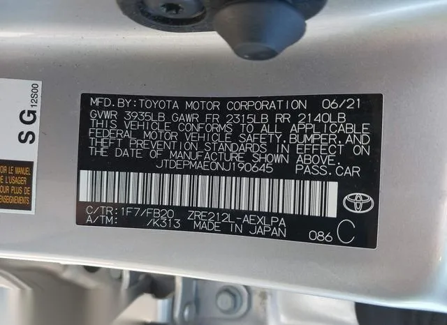 JTDEPMAE0NJ190645 2022 2022 Toyota Corolla- LE 9