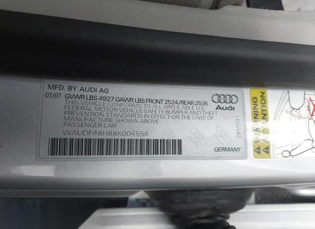 WAUDF48H88K004554 2008 2008 Audi A4- 2-0T 9