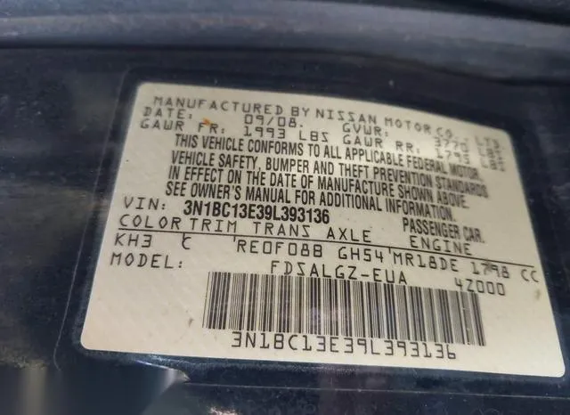 3N1BC13E39L393136 2009 2009 Nissan Versa- 1-8SL 9