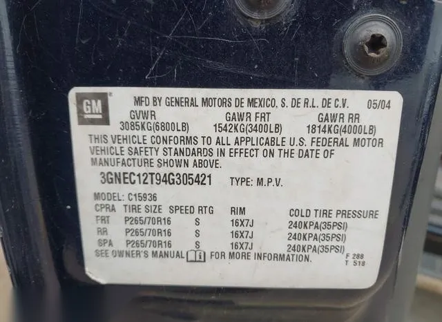 3GNEC12T94G305421 2004 2004 Chevrolet Avalanche 1500 9