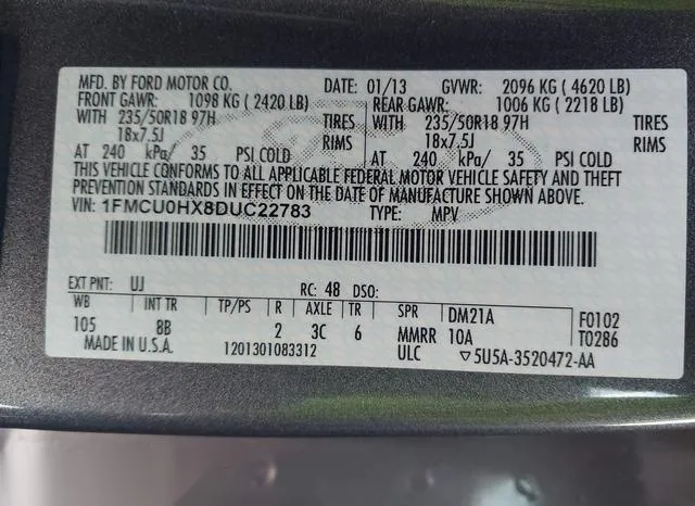 1FMCU0HX8DUC22783 2013 2013 Ford Escape- Sel 9