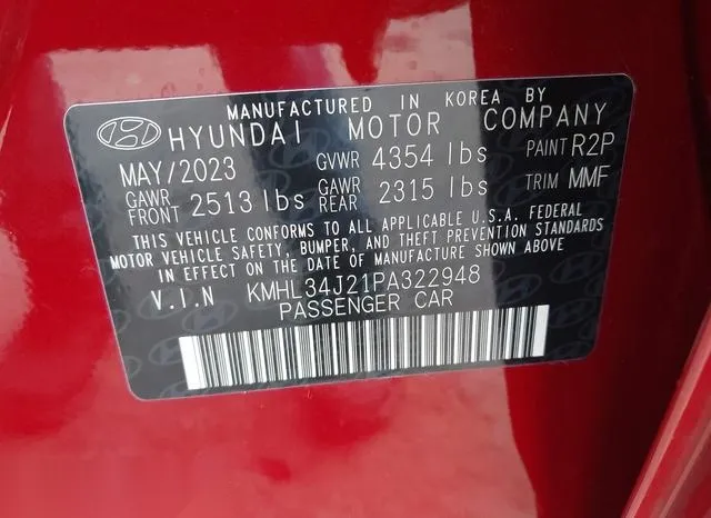 KMHL34J21PA322948 2023 2023 Hyundai Sonata- Limited 9