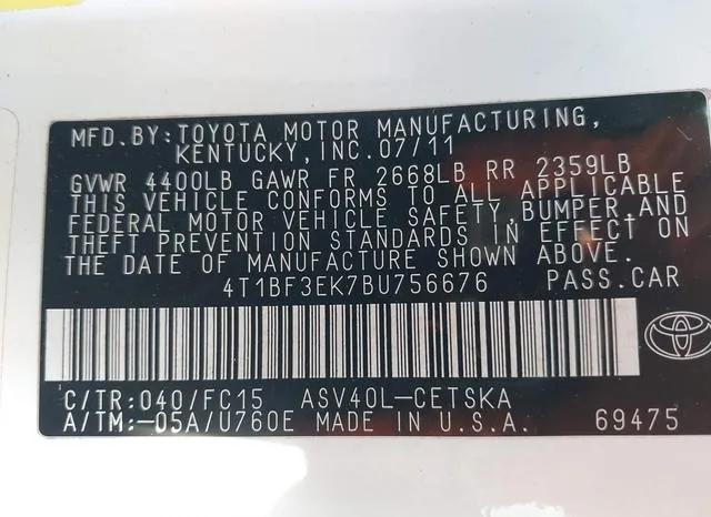 4T1BF3EK7BU756676 2011 2011 Toyota Camry- SE 9