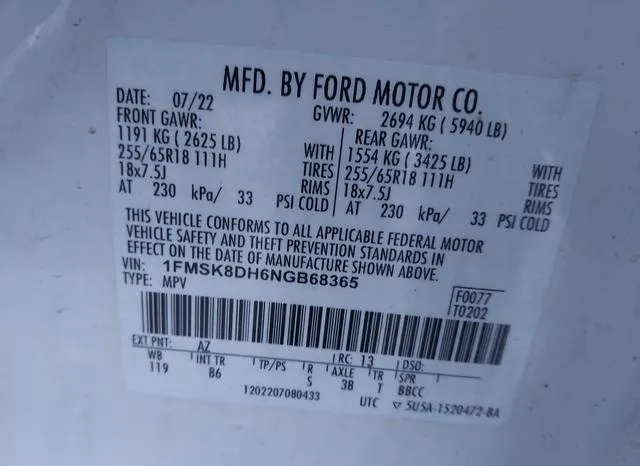 1FMSK8DH6NGB68365 2022 2022 Ford Explorer- Xlt 9