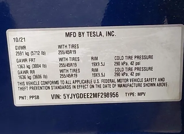 5YJYGDEE2MF298956 2021 2021 Tesla Model Y- Long Range Dual 9