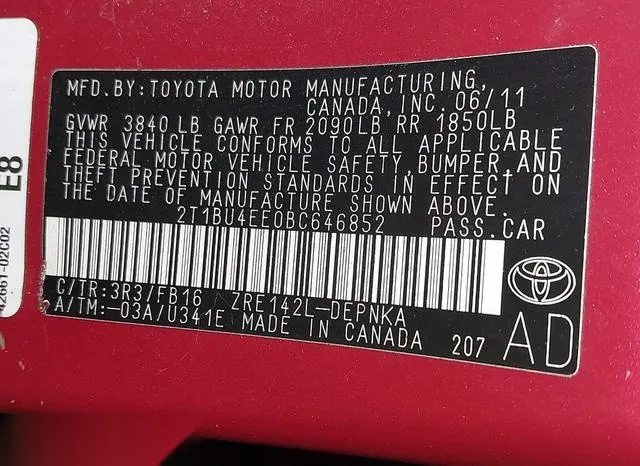 2T1BU4EE0BC646852 2011 2011 Toyota Corolla- LE 9