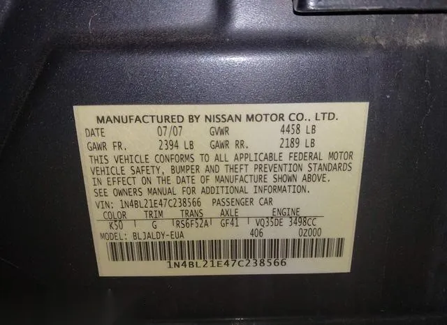 1N4BL21E47C238566 2007 2007 Nissan Altima- 3-5 SE 9