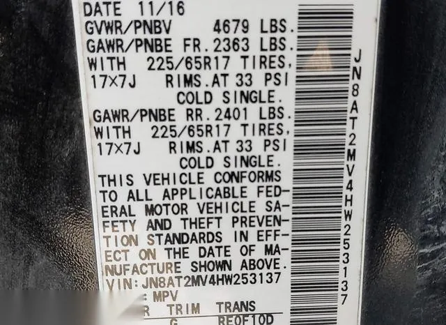 JN8AT2MV4HW253137 2017 2017 Nissan Rogue- SV 9