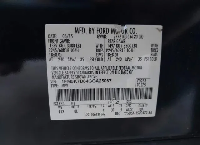 1FM5K7D84GGA25067 2016 2016 Ford Explorer- Xlt 9